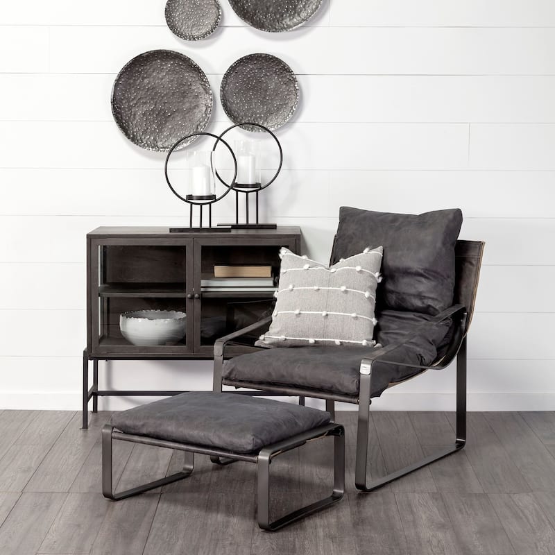Hornet II Black Genuine Leather w/ Black Iron Frame Accent Chair - 27"W x 35"D x 35"H