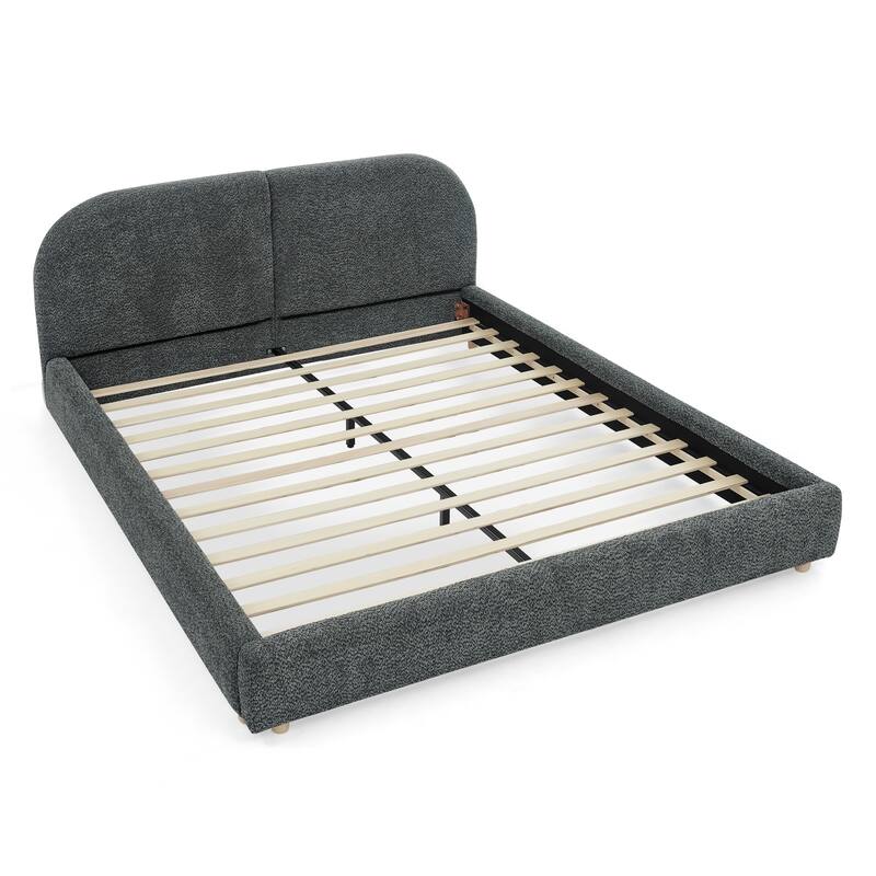 Fabric Upholstered Bed Frame Modern American Platform Bed Frame with Curved Headboard/Sturdy Legs Support/No Box Spring Needed