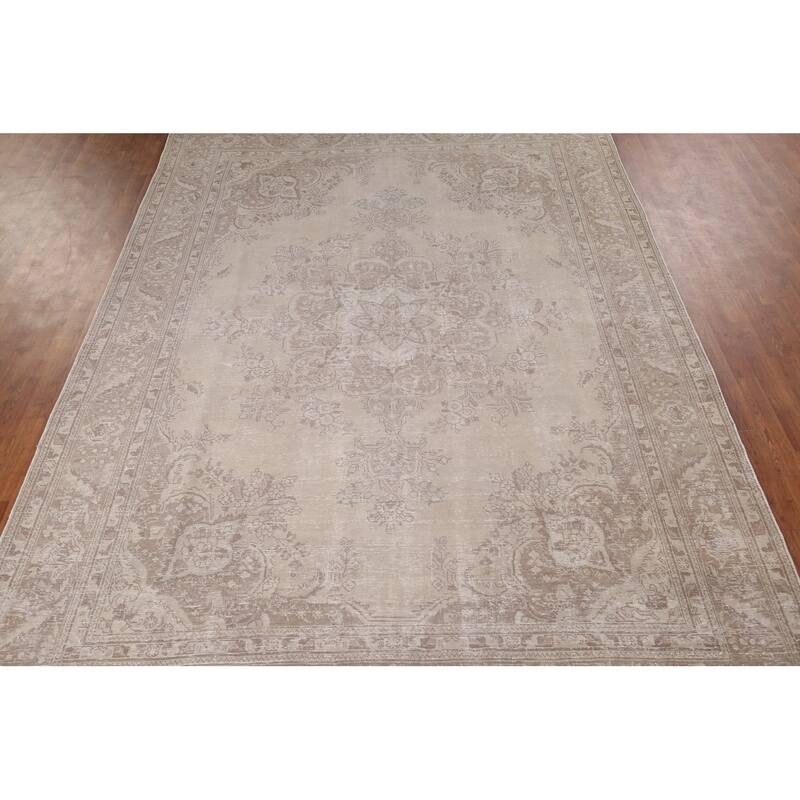 Muted Distressed Tabriz Vintage Persian Ug Hand-Knotted Wool Carpet - 8'0" x 11'3"
