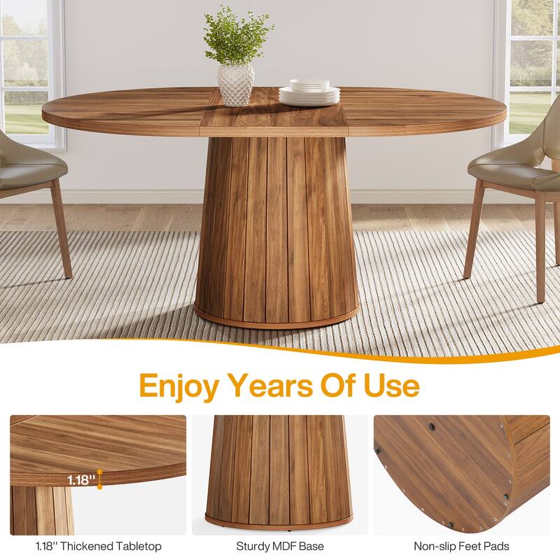 55-Inch Oval Farmhouse Dining Table for 6, Pedestal Base Kitchen Table