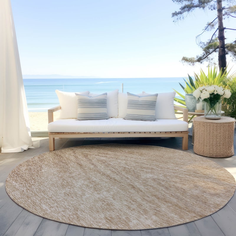 Machine Washable Indoor/ Outdoor Chantille Chevron Modern Rug - Khaki - 8' x 8'