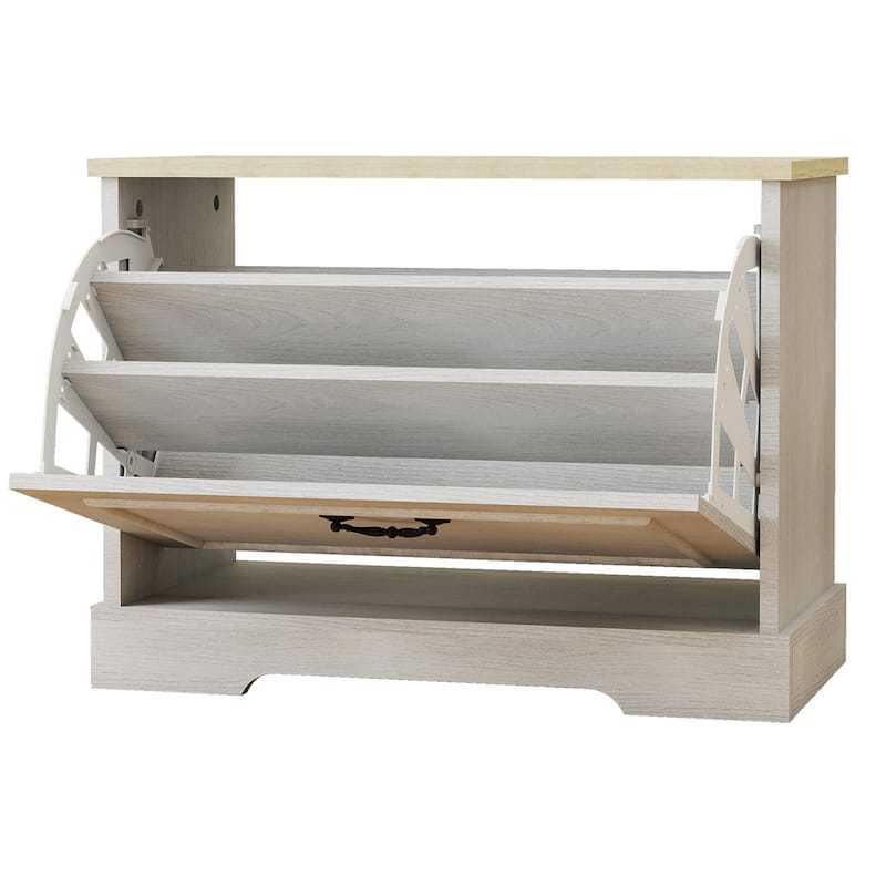 17.71 in. H x 23.62 in. W Antique White Shoe Cabinet with 1 Flip Drawer and Adjustable Shelf