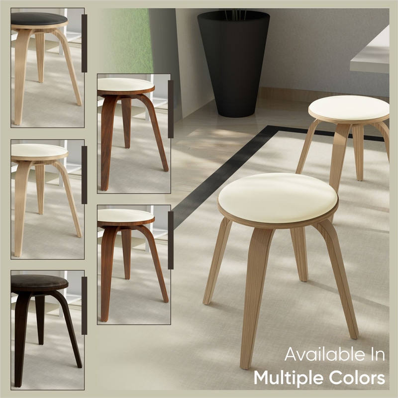 Pelya Minimalist Modern Round Counter Stool with Leather Seat & Poplar Wood Frame 360° Swivel Kitchen Bar Stool