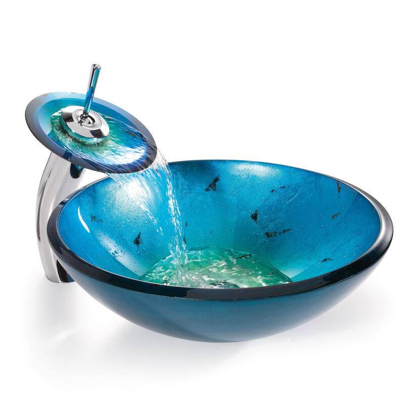 Kraus 16-1/2" Irruption Blue Glass Vessel Bathroom Sink - Includes