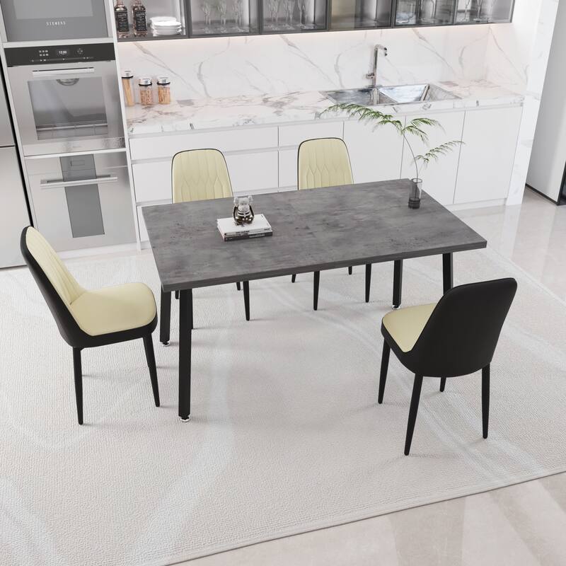 Modern 5-Piece Dining Set Expandable Table with Cushioned PU Chairs for Kitchen or Living Room
