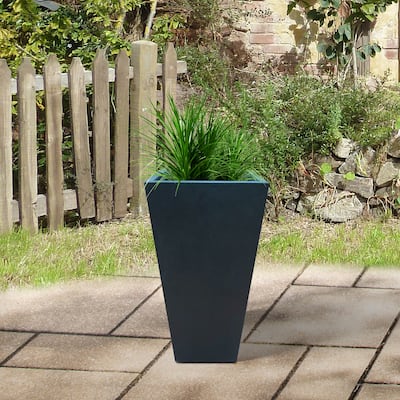 Black Lightweight Concrete Modern Tapered Rectangle Planter