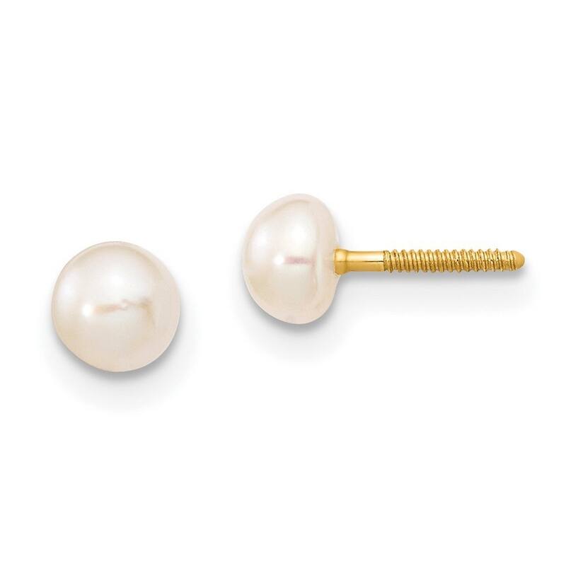Curata 14k Yellow Gold Screw back Spring Ring for boys or girls Freshwater Cultured Pearl Set - Bracelet and Post Earrings