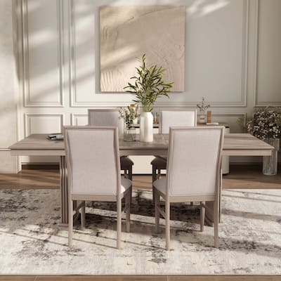 Furniture of America Barbesh Modern 5-Piece Natural Ash Solid Wood Fluted Dining Set