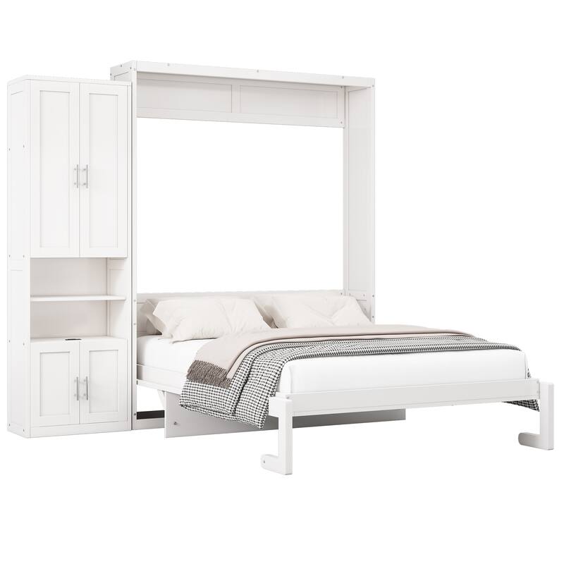 White Murphy Bed Desk Combo Chest Convertible Cabinet Bed Wall Bed Folding Space Saving Cube Bed Platform Low Profile Bed