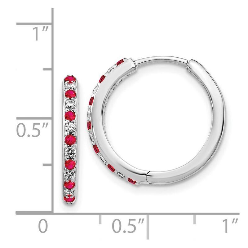 Curata 14k White Gold Diamond and Ruby Hinged Hoop Earrings - 18x19mm Wide 2mm Thick