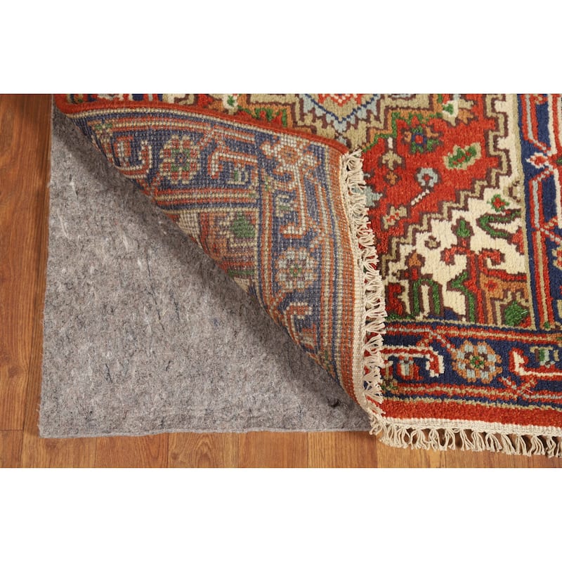 Hand Knotted Oriental 100% Wool Carpet Traditional Geometric Oranges & Rust Heriz (serapi) Runner Rug - 10' 0'' X 2' 6''