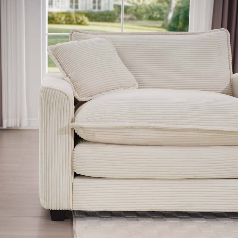 GDFStudio - Fiber Corduroy 2 Seater Sofa with Dual Ottomans Set