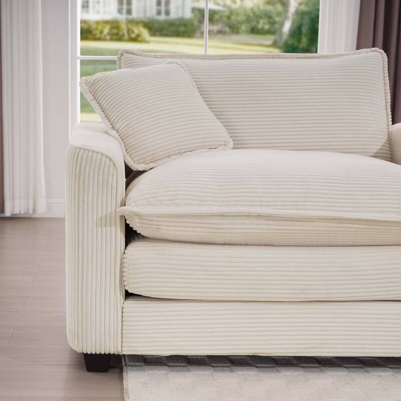 L-shaped Chaise Sectional Sofa with Ottoman and Double Cushions - Beige