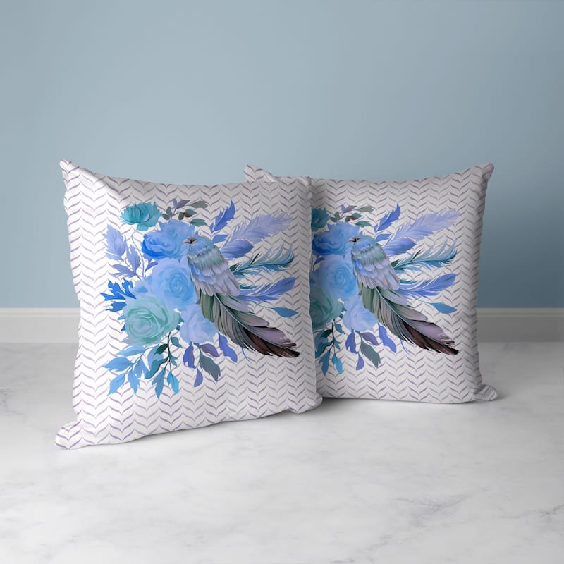 Feathered Bouquet Faux Suede Reversible Throw Pillow White and Blue