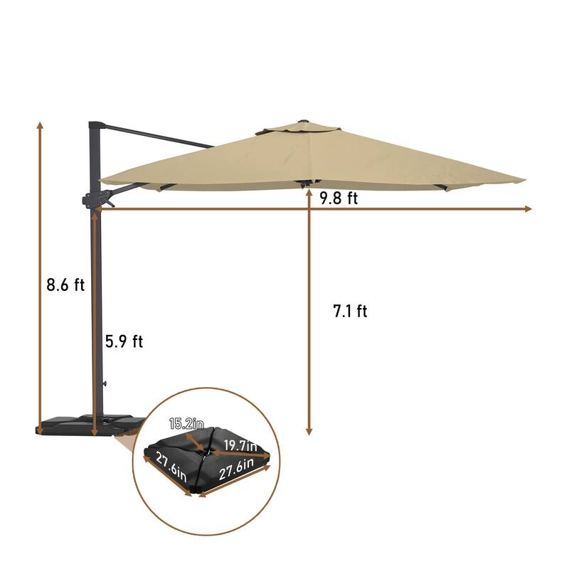 10FT Square Cantilever Patio Umbrella with Base