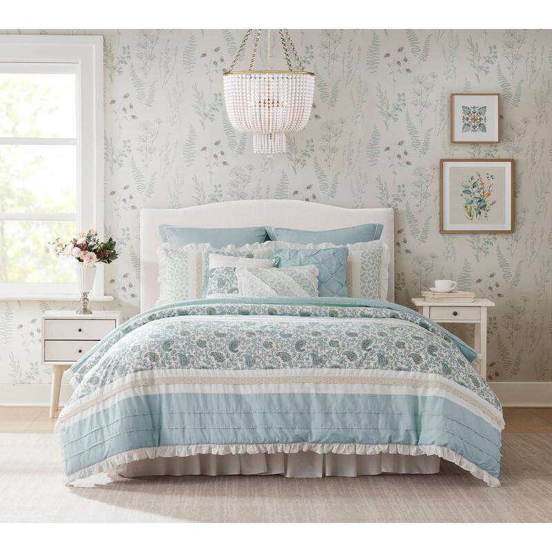 Madison Park Vanessa 9 Piece Cotton Percale Comforter Set - Aqua - King