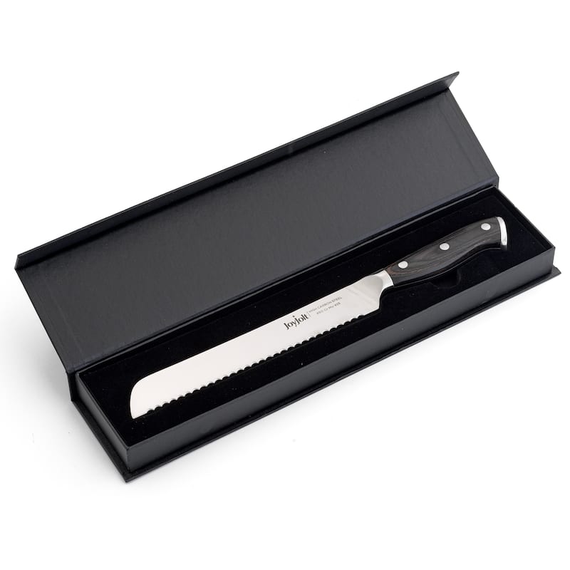 JoyJolt 8-in Bread Knife High Carbon Steel Kitchen Knife with Serrated Edge - Stainless Steel