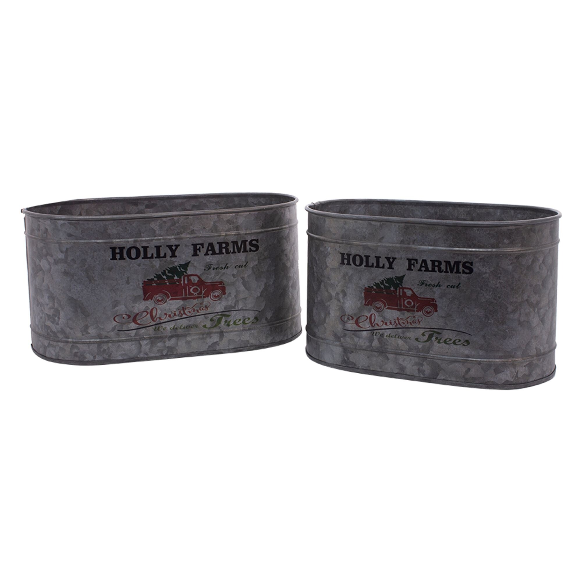 Shop Set Of 2 Gray Red And Green Christmas Truck Metal Bucket 9 5 Overstock 32088928