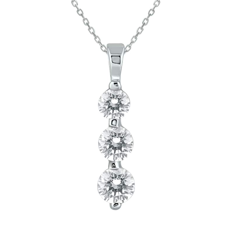 Marquee 14k White Gold 1ct TDW Diamond Graduated 3-stone Pendant