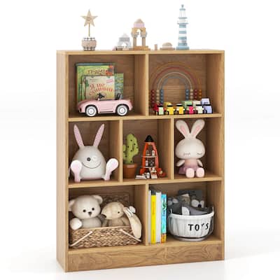 Costway 7-Cube Bookcase for Kids 41" Wooden Toy Storage Organizer - See Details