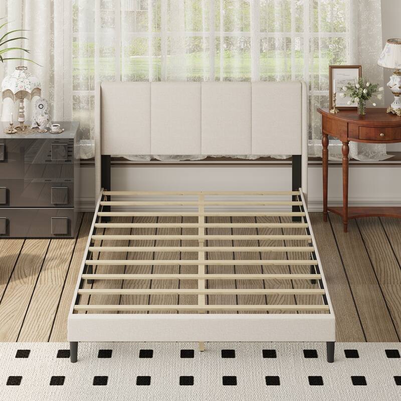Cozy Beige Bedroom Upholstered Bed Frame,Stable Structure & Easy Maintenance,Durable Fabric,TB117 Verified