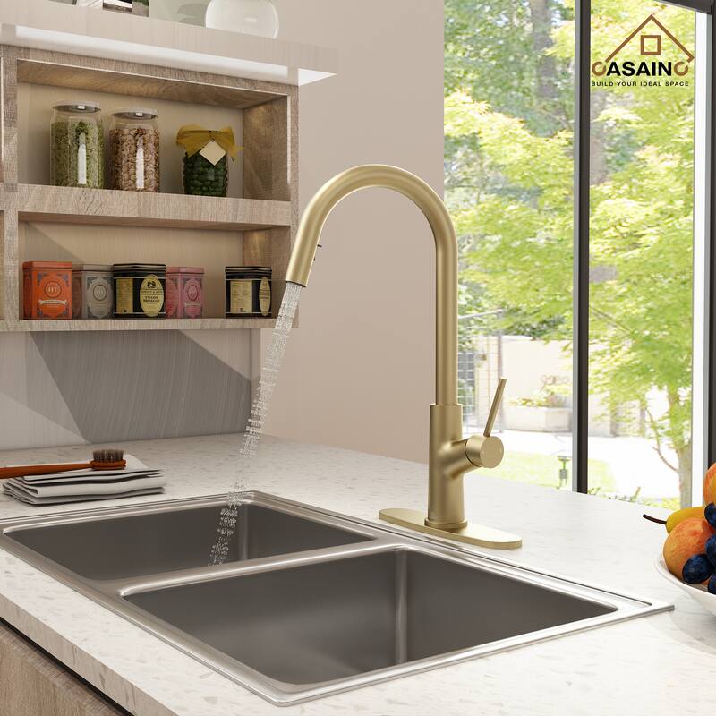Single Handle Pull Down Sprayer Kitchen Faucet - Orange