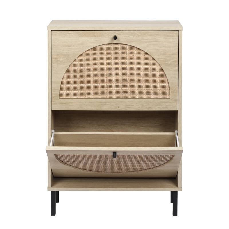 Natural Rattan 2-door Shoe Cabinet Shoe Organizer