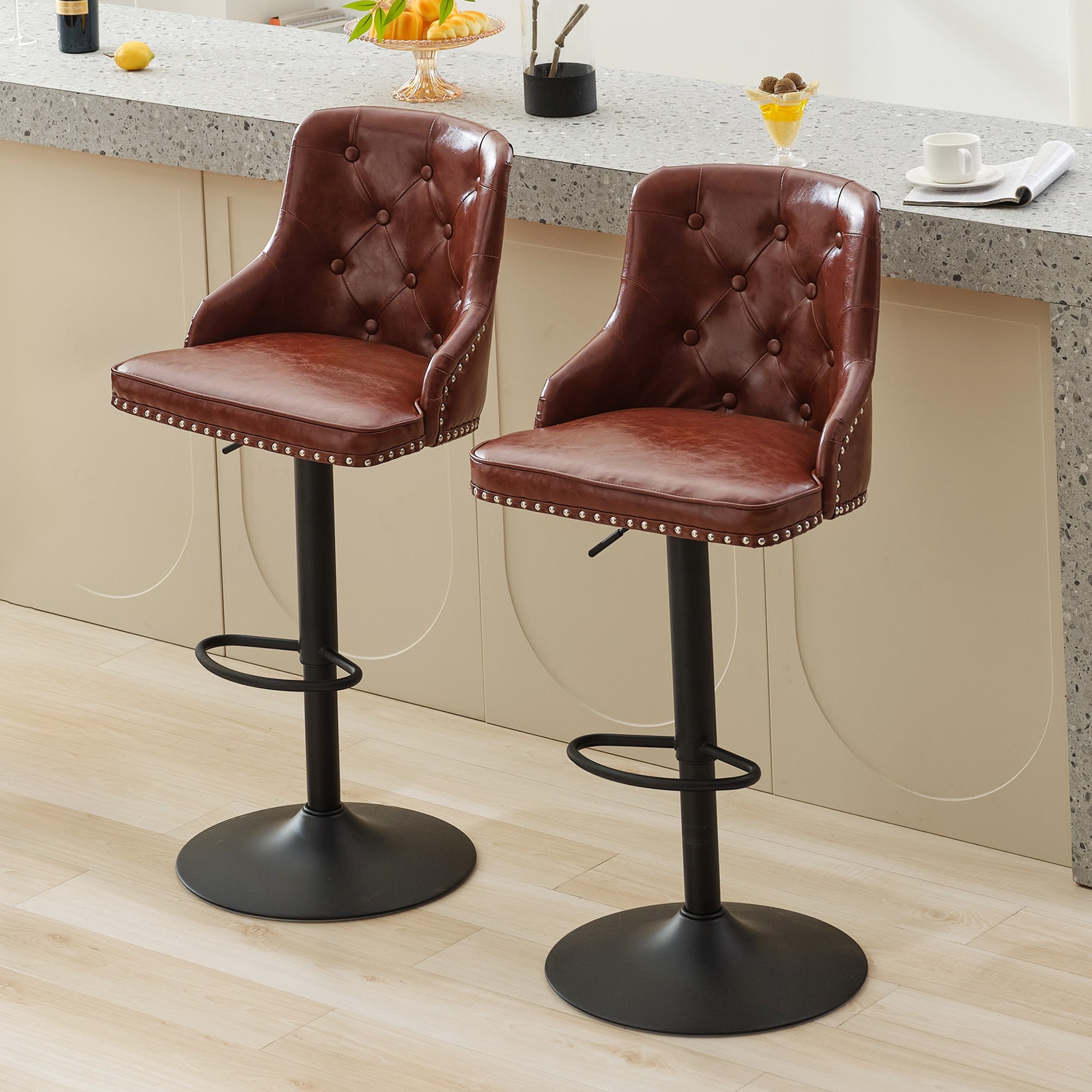 Set of 2 Retro Adjustable Swivel Bar Stools - Vintage Charm Meets Modern Function