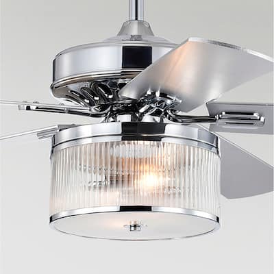 Elvira 52 Inch Chrome Polished and Matte Black Finish Ceiling Fan with Remote