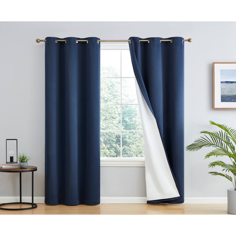 Dakota Complete Blackout Drapery Heavy Thermal Insulated Efficient Window Curtain Grommet Panels, 2 Panels - 42 W x 84 L per panel - Set of 2 - Navy Blue