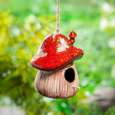 Ceramic Fantasy Mushroom Hanging Bird House