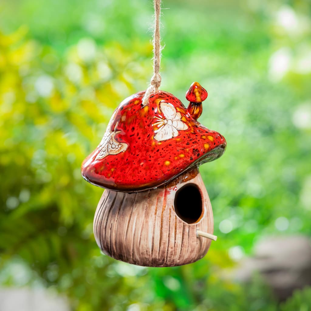 Ceramic Fantasy Mushroom Hanging Bird House