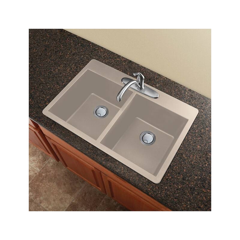 Transolid Radius 33in x 22in silQ Granite Drop-in Double Bowl Kitchen Sink with 1 Pre-Drilled Faucet Hole