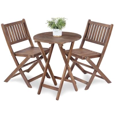 Modern 3-Piece Dining Set with Round Folding Table & 2 Slat Back Chairs