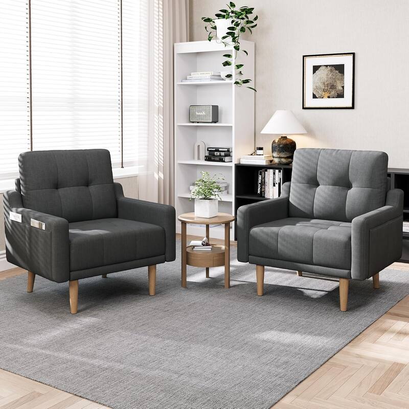 Mid Century Modern Accent Chair,Upholstered Armchair,Comfy Reading Chair with Wood Legs,Fabric Single Sofa Chair