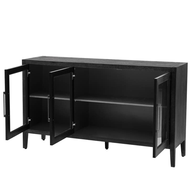 Wood Storage Cabinet with Three tempered glass doors and Adjustable Shelf