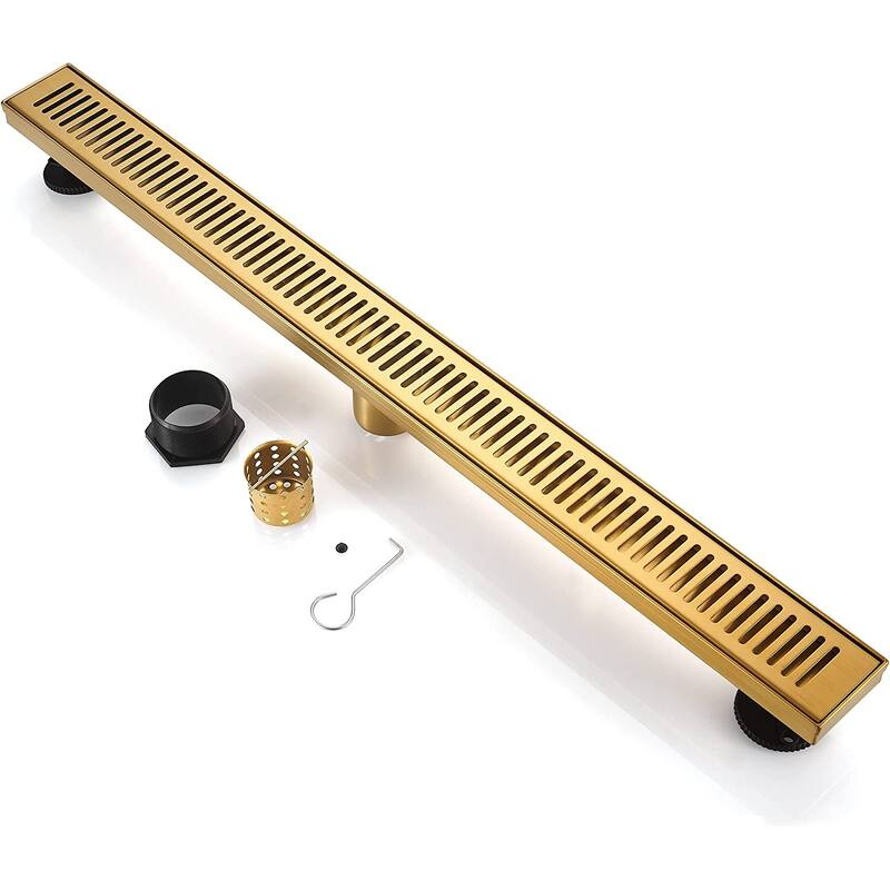 BOANN 304 Stainless Steel Rectangular Linear Shower Floor Drain in Gold - 40" - Gold