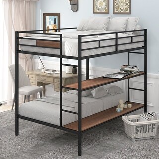 Meedzom Full over Twin Metal Bunk Bed with Storage Shelves - Bed Bath ...