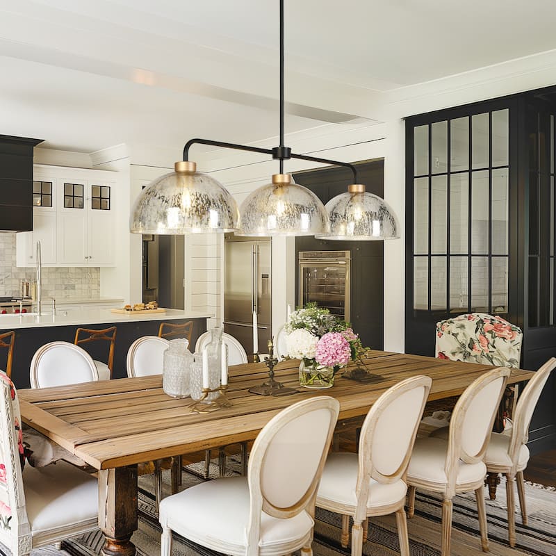 Vespa Modern Glam 3-Light Linear Dome Mercury Glass Chandelier for Dining Room - 44.9"W x 11.8"D x 22.8" - 72.8"H