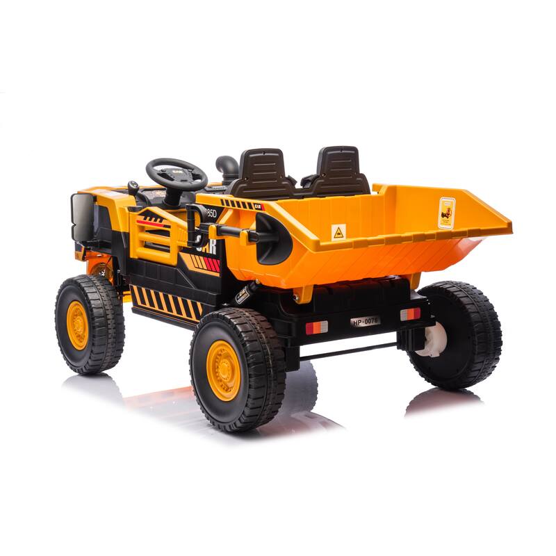 12V 2-Seater 6-Wheel Ride-On Dump Truck for Ages 3+, Remote Control with LED Lights & Music - Yellow