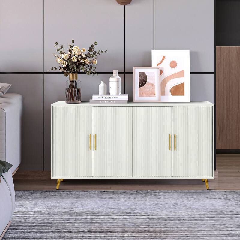 Wood TV Stand with Storage Cabinet & Adjustable Shelves, Media TV Console for Living Room