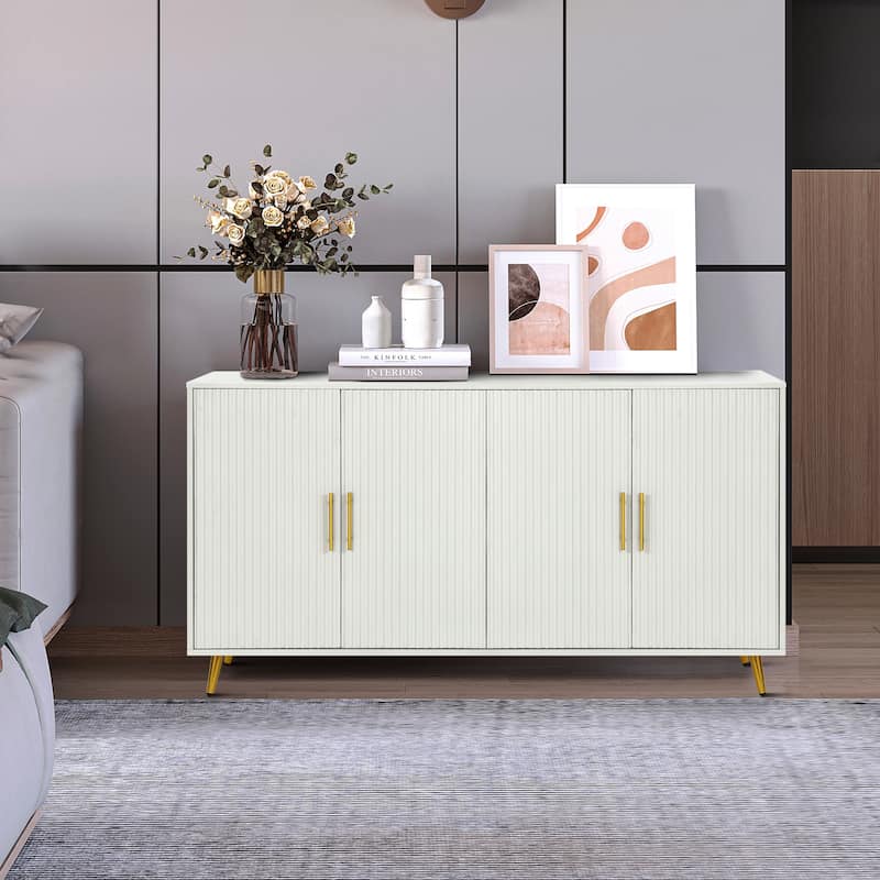 Wood TV Stand with Storage Cabinet & Adjustable Shelves