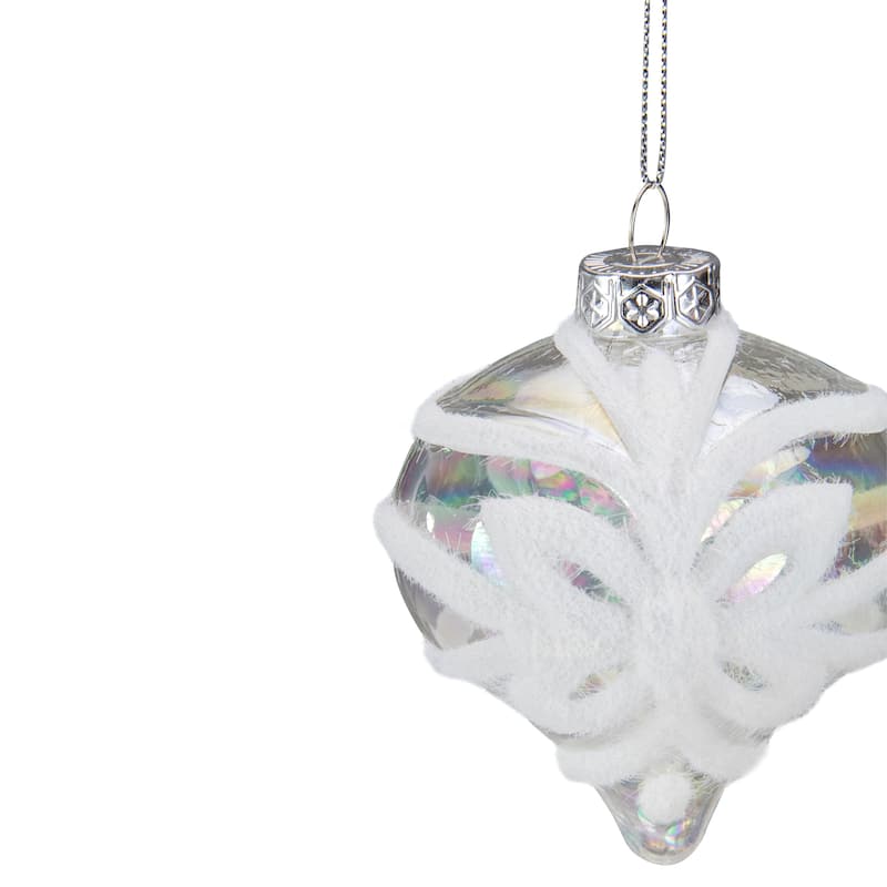 3.25" Clear Iridescent with White Frost Glass Onion Christmas Ornament