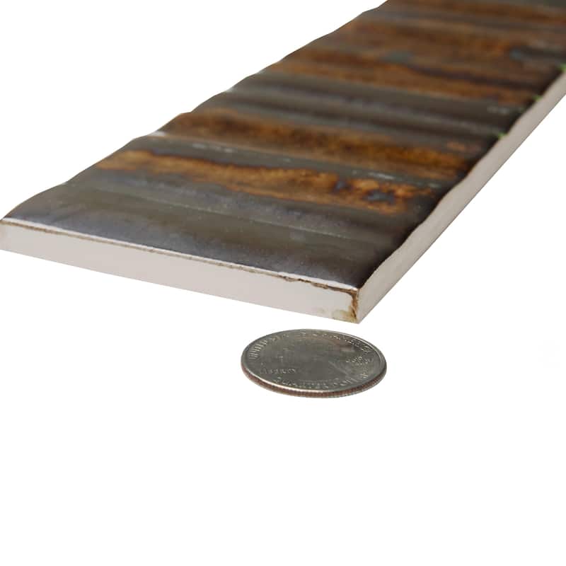 Merola Tile Joliet Prisma Dark Amber 3" x 12" Fluted Ceramic Wall Tile