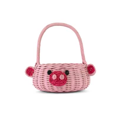 Hand Woven Pig Rattan Basket Decorative Home Decor Bin Organizer Storage Cute Handmade Handcrafted Gift Art Easter Decoration