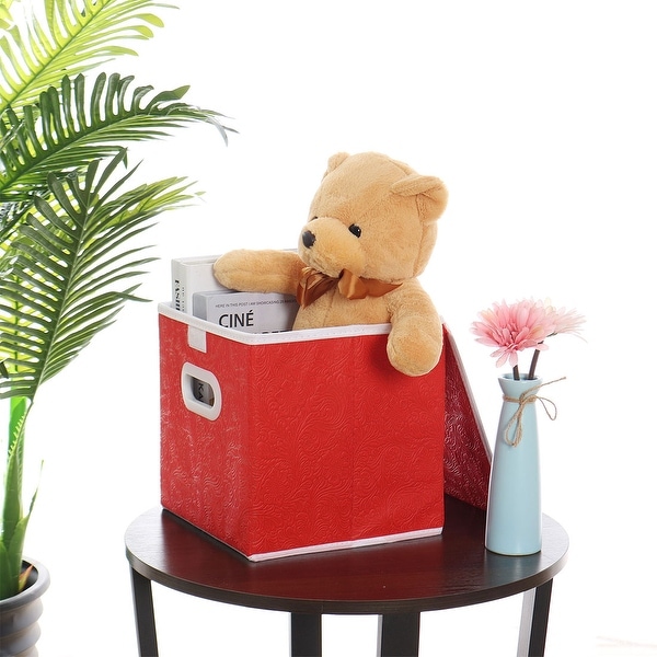 Foldable Cloth Storage Bin Cube Closet Basket with Dual Plastic Handles & Lid - 9.8"x9.8"x9.8"