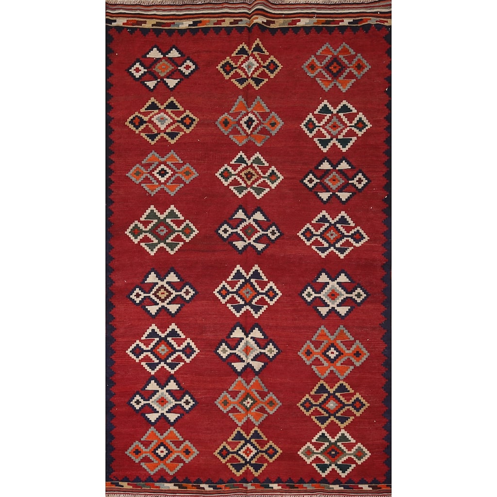 Red Kilim Qashqai Persian Area Rug Hand-Woven Wool Carpet - 4'2"x 7'4"