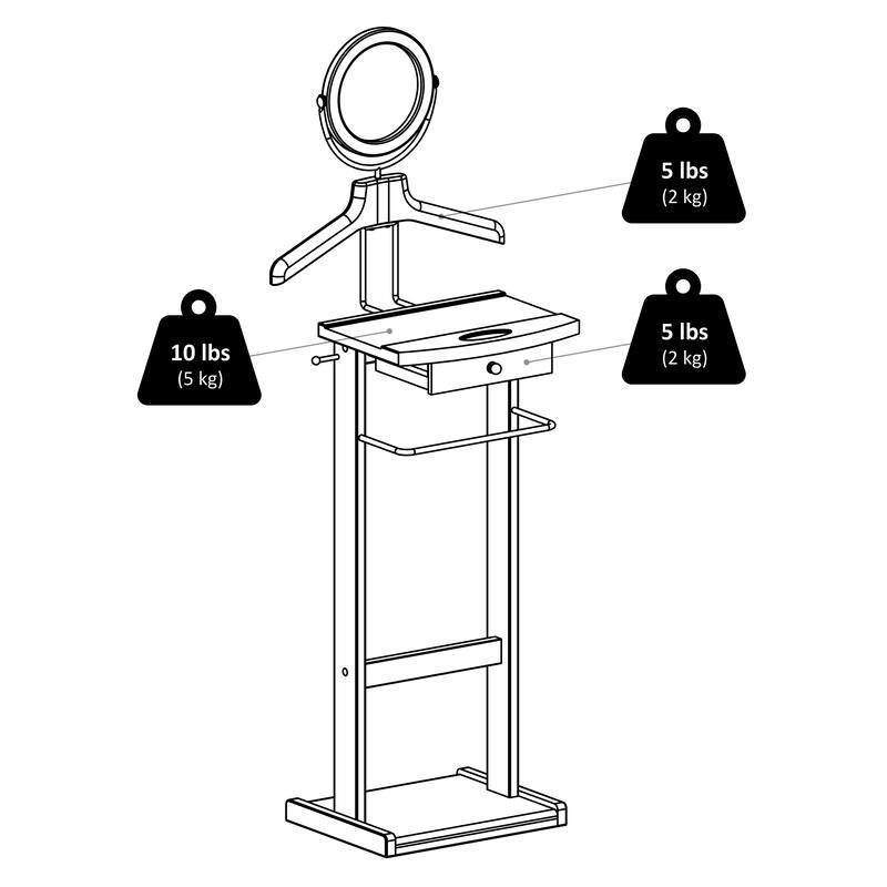 55” Espresso Wood Valet Stand with Tilting Mirror Storage Drawer and Pants Hanger Rack - 19.84 x 14.96 x 55.33 inches