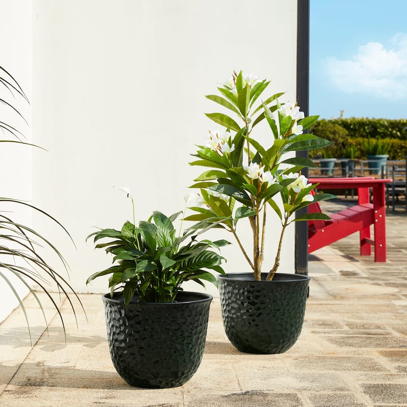 Glitzhome Honeycomb Textured Blue Green Faux Ceramic Pot Plastic Planter(Set of 2 / Set of 3) - 15.25"D Green
