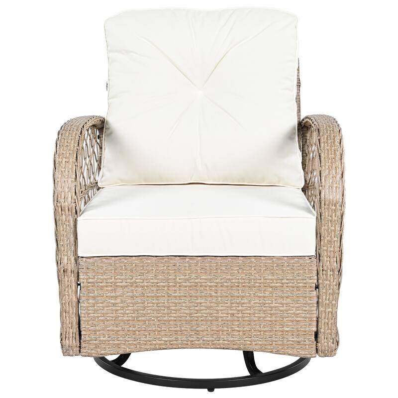 3-Piece Outdoor Chair Table Set Chat with Square Table & 2 Swiveling Chairs Set 2-person Rattan Seating Group for Garden